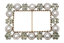 rectangle shape bronze metal diamante buckle with black diamond stones & pearls