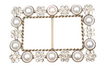 rectangle shape bronze metal diamante buckle with silver/crystal stones & pearls