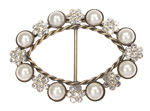 marque shape bronze metal diamante buckle with silver/crystal stones & pearls