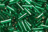 bugle beads - green silver lined